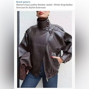 Classic Women's Dark Brown Leather Jacket with High Collar
